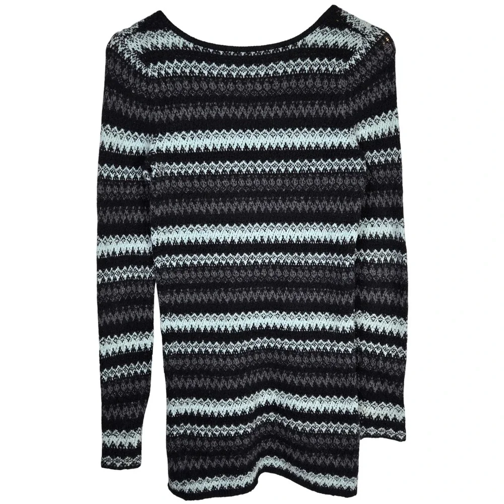 Free People Black Blue Gray Striped Long Sleeve Fitted Mini Sweater Dress Size S